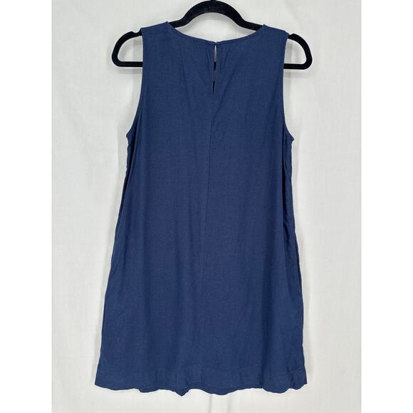 J Crew Dress Women 4 Navy Blue Mini Linen Pockets Beach Shift Minimalist Coastal - Picture 3 of 8